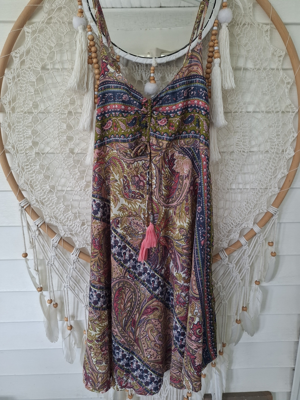 India Paisley Print Tassle Dress Size S/M